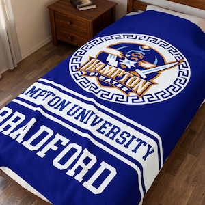 Personalized Hampton University Throw - HBCU Blanket Gift for Grad Alumni - Game Day Tailgate Throw, Dorm Bed Decor, Graduation or Bed Party