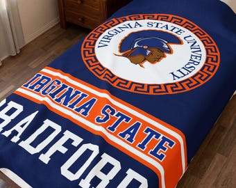 Personalized Virginia State Blanket - VSU Blanket Gift for Grad Alumni - Game Day Tailgate Throw, Dorm Bed Decor, Graduation or Bed Party