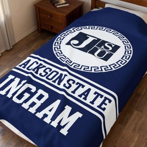Personalized Jackson State Blanket - HBCU Blanket Gift for Grad Alumni - Game Day Tailgate Throw, Dorm Bed Decor, Graduation or Bed Party