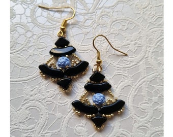Bell Earrings Beading Tutorial — Step-by-Step Photo Pattern PDF, QuadBow & PieDuo Beads, EN/FR