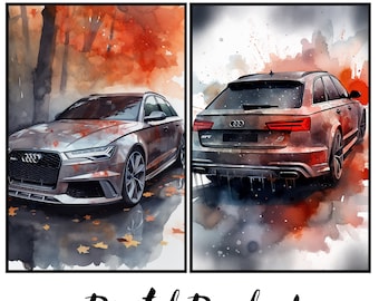 Audi RS6 Avant Digital Art | Watercolor Print | Sleek Car Poster | Instant Download | Set of 2