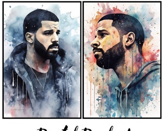 Drake Digital Art | Watercolor Portraits | Unique Pop Art Design | Instant Download | Set of 2