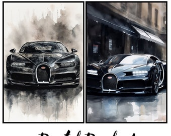 Bugatti La Voiture Noire Watercolor Print | Car Poster (Set of 2) (Digital Download)