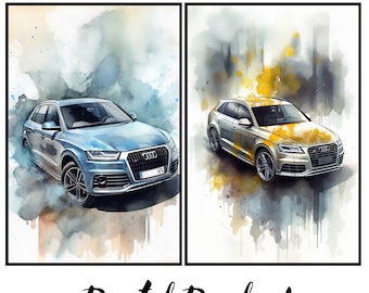 Audi SQ5 Digital Art | Watercolor Print | Sleek Car Poster | Instant Download | Set of 2
