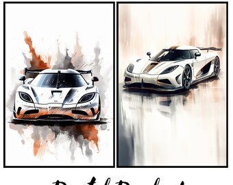 Koenigsegg One1 Digital Art | Watercolor Print | Exhilarating Car Poster | Instant Download | Set of 2