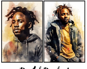 Kendrick Lamar Digital Art | Watercolor Portraits | Unique Pop Art Design | Instant Download | Set of 2