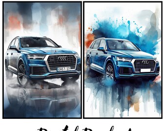 Audi SQ7 Digital Art | Watercolor Print | Sleek Car Poster | Instant Download | Set of 2