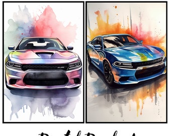 Dodge Charger VII Digital Art | Watercolor Print | Powerful Car Poster | Instant Download | Set of 2