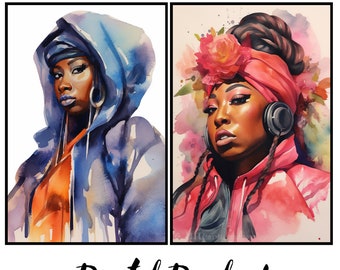 Missy Elliott Digital Art | Watercolor Portraits | Unique Pop Art Design | Instant Download | Set of 2