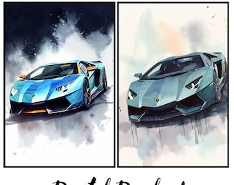 Lamborghini Centenario Watercolor Print | Set of 2 (Digital Download)