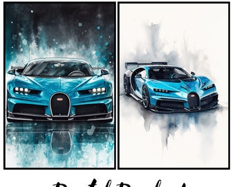 Bugatti Divo Digital Art | Watercolor Print | Exhilarating Car Poster | Instant Download | Set of 2
