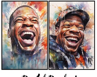 Busta Rhymes Digital Art | Watercolor Portraits | Unique Pop Art Design | Instant Download | Set of 2