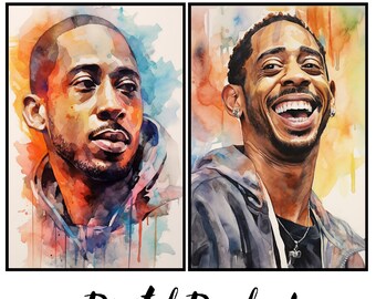 Ludacris Digital Art | Watercolor Portraits | Unique Pop Art Design | Instant Download | Set of 2