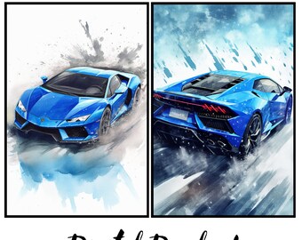Lamborghini Asterion Watercolor Art Print | High-Quality Car Poster (Digital Download)
