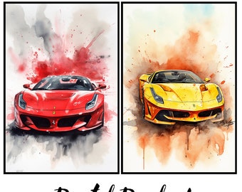Ferrari SA Aperta Digital Art | Watercolor Print | Exquisite Car Poster | Instant Download | Set of 2