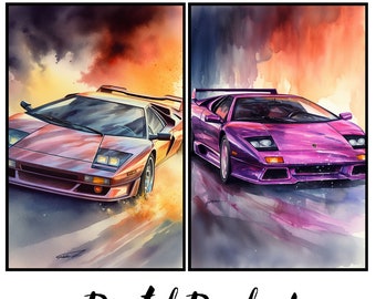 Lamborghini Diablo Watercolor Art Print | Car Poster, Set of 2 (Digital Download)