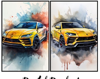 Lamborghini Urus Watercolor Print | Car Poster Set (Digital Download)