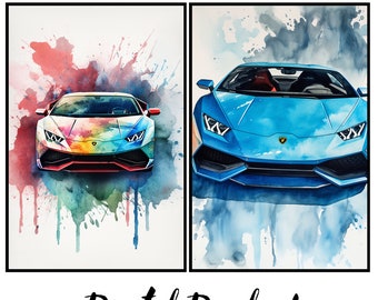 Lamborghini Huracan Watercolor Print | Car Poster Art (Set of 2) (Digital Download)