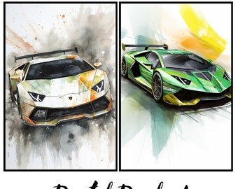 Lamborghini Essenza SCV12 Watercolor Print | Car Poster Set (Digital Download)