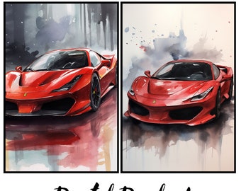 Ferrari SF90 Watercolor Art Print | Car Poster Set (Digital Download)