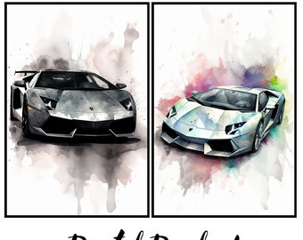 Lamborghini Reventon Watercolor Art Print | Car Poster Set (Digital Download)