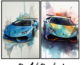 Lamborghini Huracan STO Watercolor Art Print | Car Poster (Digital Download, Set of 2)