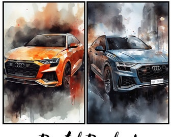 Audi RSQ8  Digital Art | Watercolor Print | Sleek Car Poster | Instant Download | Set of 2