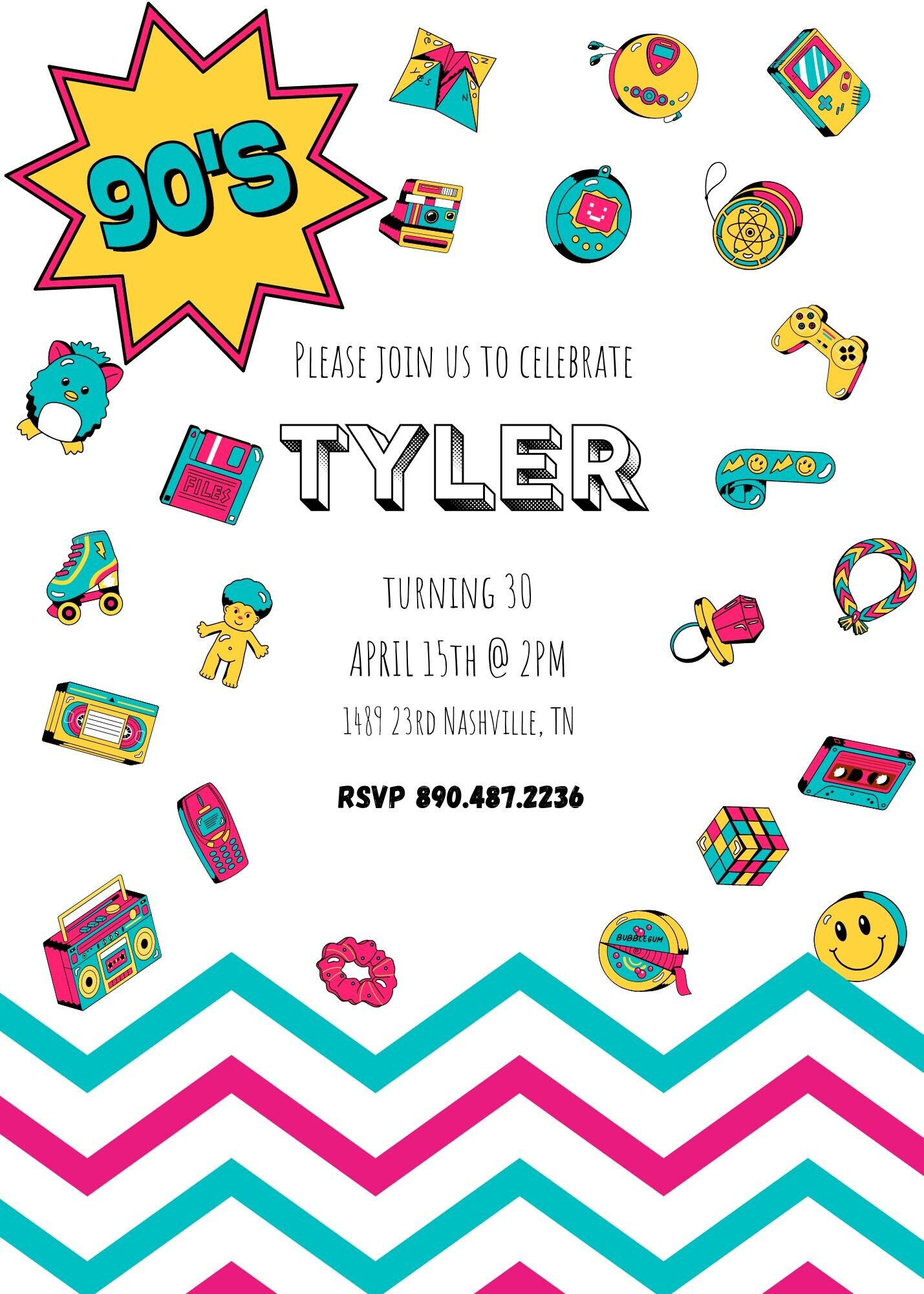 90s Themed Birthday Party Invitation Etsy