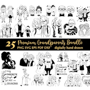 Grandma and Grandpa PNG SVG EPS Pdf Dxf, Grandparent's Day Bundle, Grandparents Line Illustration, Grandma and Grandpa Doodle Svg Png Eps,