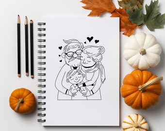 Grandparents Line Art Illustration: Grandma, Grandpa & Child
