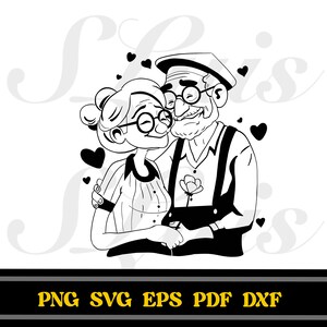 Abuela y abuelo, amor de abuela y abuelo, día de los abuelos, ilustración de línea de abuelos juntos, abuela y abuelo Doodle SVG PNG