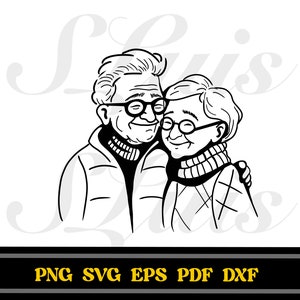 Abuela y abuelo, amor de abuela y abuelo, día de los abuelos, abuela y abuelo Doodle SVG PNG DXF Eps Pdf, diseño digital de abuelos