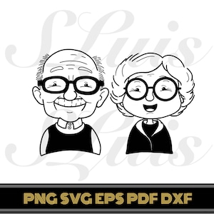 Abuela y abuelo, amor de abuela y abuelo, día de los abuelos, ilustración de línea de abuelos juntos, abuela y abuelo Doodle SVG PNG