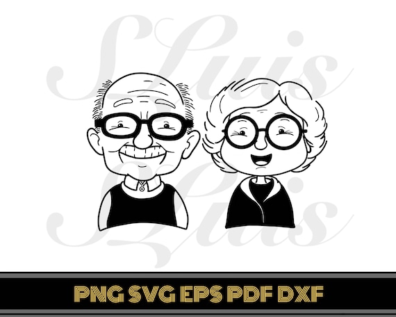 アート・デザイン・音楽 Meine Grosseltern / My Grandparents Grandparents Day Line Art: Grandma and Grandpa Doodle (SVG, PNG