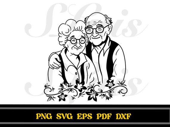 アート・デザイン・音楽 Meine Grosseltern / My Grandparents Grandparents Day Line Art: Grandma and Grandpa Doodle (SVG, PNG