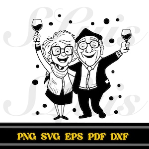 Abuela y abuelo, amor de abuela y abuelo, día de los abuelos, ilustración de abuelos juntos, abuela y abuelo Doodle SVG PNG