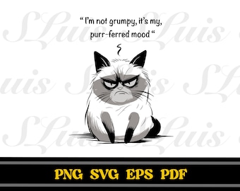 Grumpy Cat Doodle, Funny Cat Meme (svg, png, eps, pdf) (Digital Download)