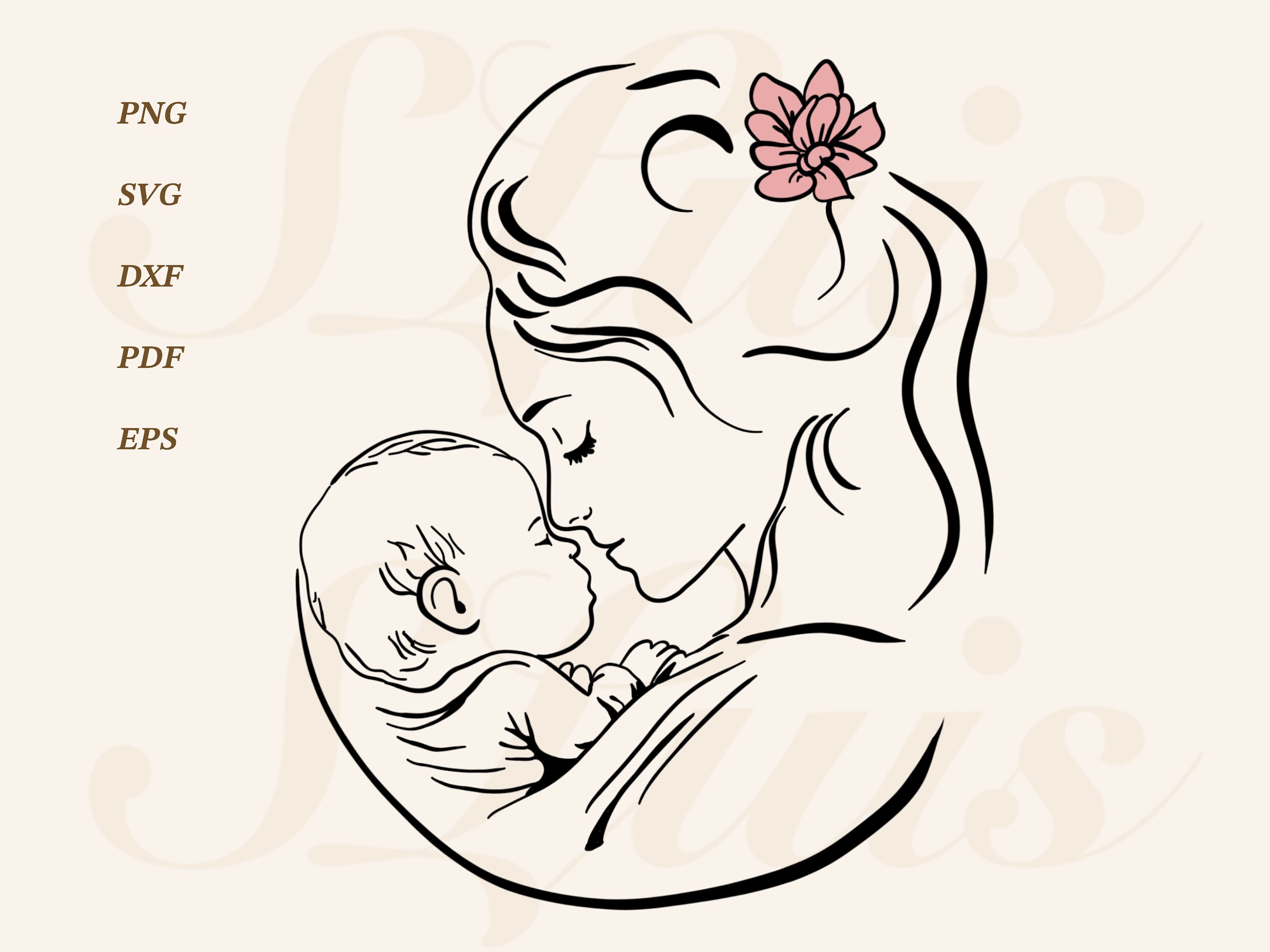 Mother and Child Mom and Child Line Art Mother and Child SVG Etsy