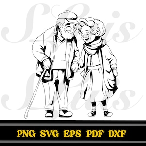 Oma und Opa, Oma und Opa Liebe, Großelterntag, Großeltern Zusammen Linie Illustration Oma und Opa Doodle SVG PNG