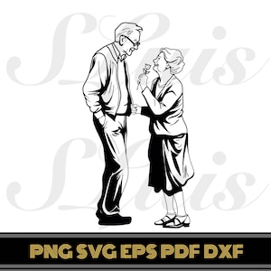 Oma und Opa, Oma und Opa Liebe, Großelterntag, Großeltern Zusammen Linie Illustration Oma und Opa Doodle SVG PNG