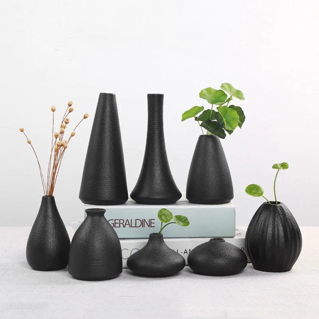 Black Ceramic Vase Home Decor Nordic Flower Holder Living Room Decor ...