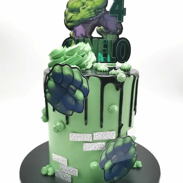Confezione di cake topper personalizzata a tema Hulk