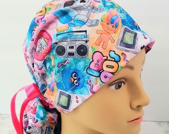 Euro ponytail scrub cap 90s vintage,surgical cap ponytail funny,pediatric gift,surgical cap,cartoons 90s,90s doctor gift,rainbow