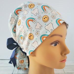 Dental Scrub Caps, Dentistry Scrub cap happy retro, Tooth Surgical Caps Women, Dental Assistant Gift, Dentist Gift, scrub cap hygienist