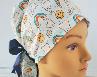 Dental Scrub Caps, Dentistry Scrub cap happy retro, Tooth Surgical Caps Women, Dental Assistant Gift, Dentist Gift, scrub cap hygienist