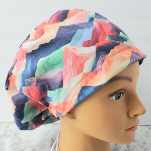 Mountains multicolor scrub hat surgical cap OR washable mens ties back,scrub cap europonytail trees pines mountains multicolor