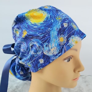 星空の夜 ポニーテール スクラブキャップ：調節可能なコットン製サージカルハット
