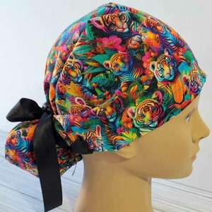 Euro ponytail scrub cap rainbow, tigger,surgical cap ponytail funny,pediatric gift,surgical cap,scrub cap rainbow,doctor gift,neon scrub