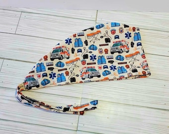 Emergency services scrub cap,EMT Star of Life scrub cap euro, paramedic scrub tie back,men,woman