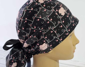 Euro scrub cap cat black,scrub cap cats,scrub cap kitties,scrub cap veterinary
